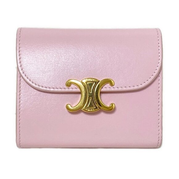 CELINE Small flap wallet Triomphe - Light Pink Shiny Calfskin 554-071125 - Picture 1 of 9